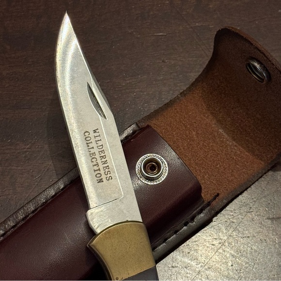 Vintage Folding Pocket Knife w/ Leather Sheath - Picture 4 of 7